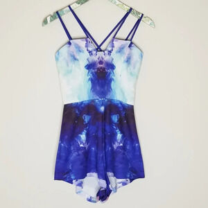 LF Indikah Blue Floral Watercolor Romper S